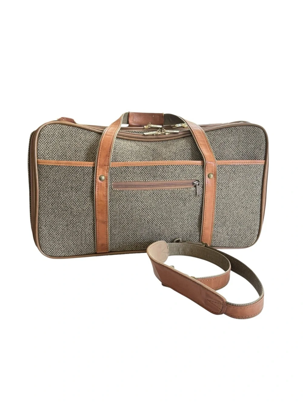 Hartmann Tweed Carry On Duffle Garment Bag Walnut Belting Leather NOS Vintage